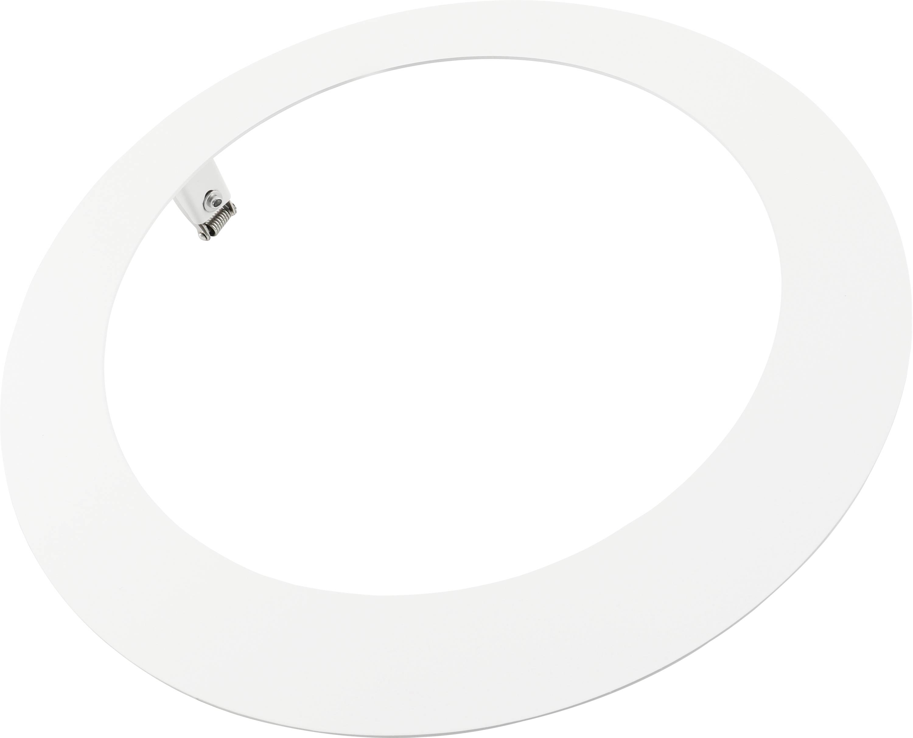 Witte ovale ringlichtkwastuur met een kleine gemonteerde camera of sensor aan de binnenkant.