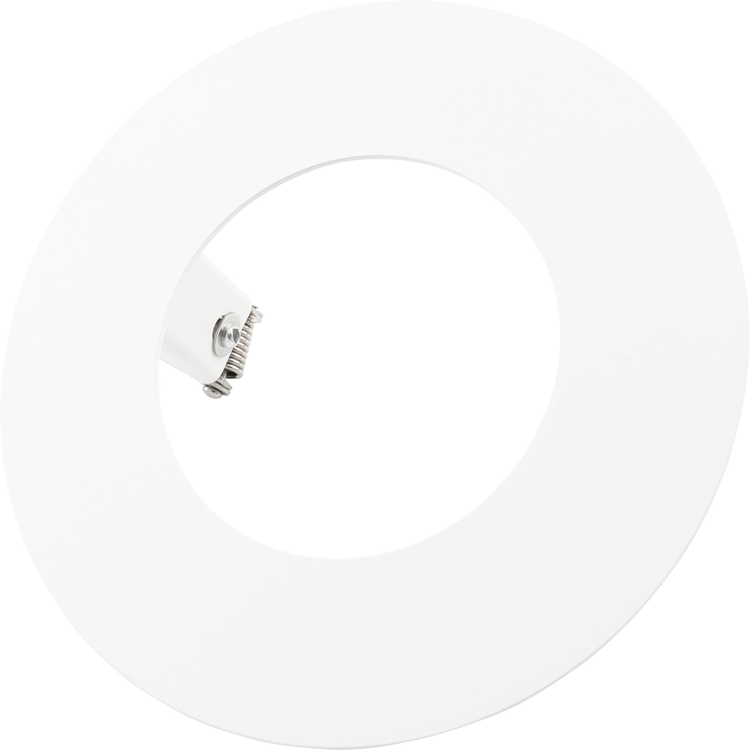 Witte ronde ingebouwde plafondlamp met een klein verstelbaar lampje zichtbaar aan de linkerkant