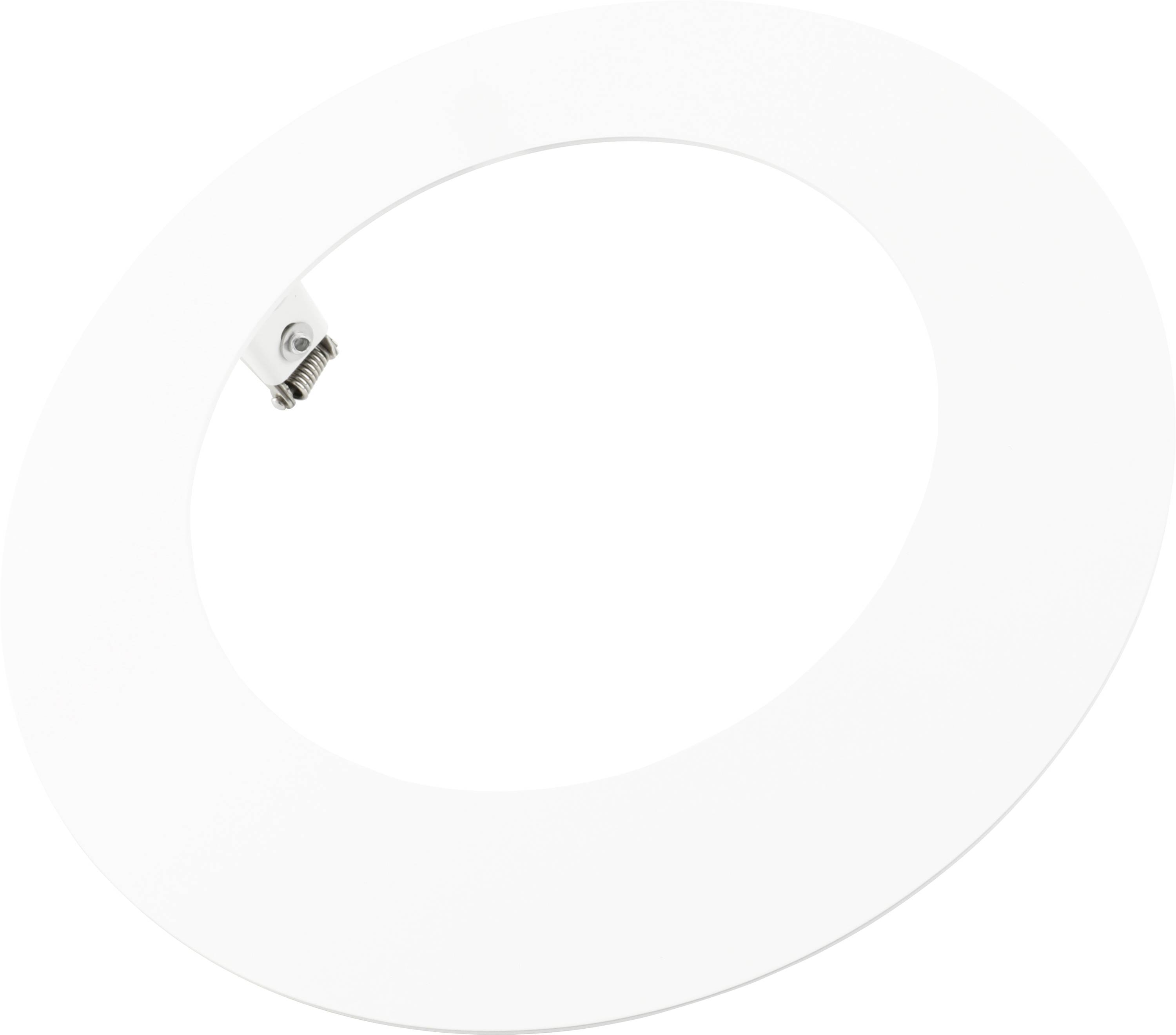 Een rond wit ingebouwd LED-plafondpaneel licht met een kleine zichtbare montageclip aan de rand.