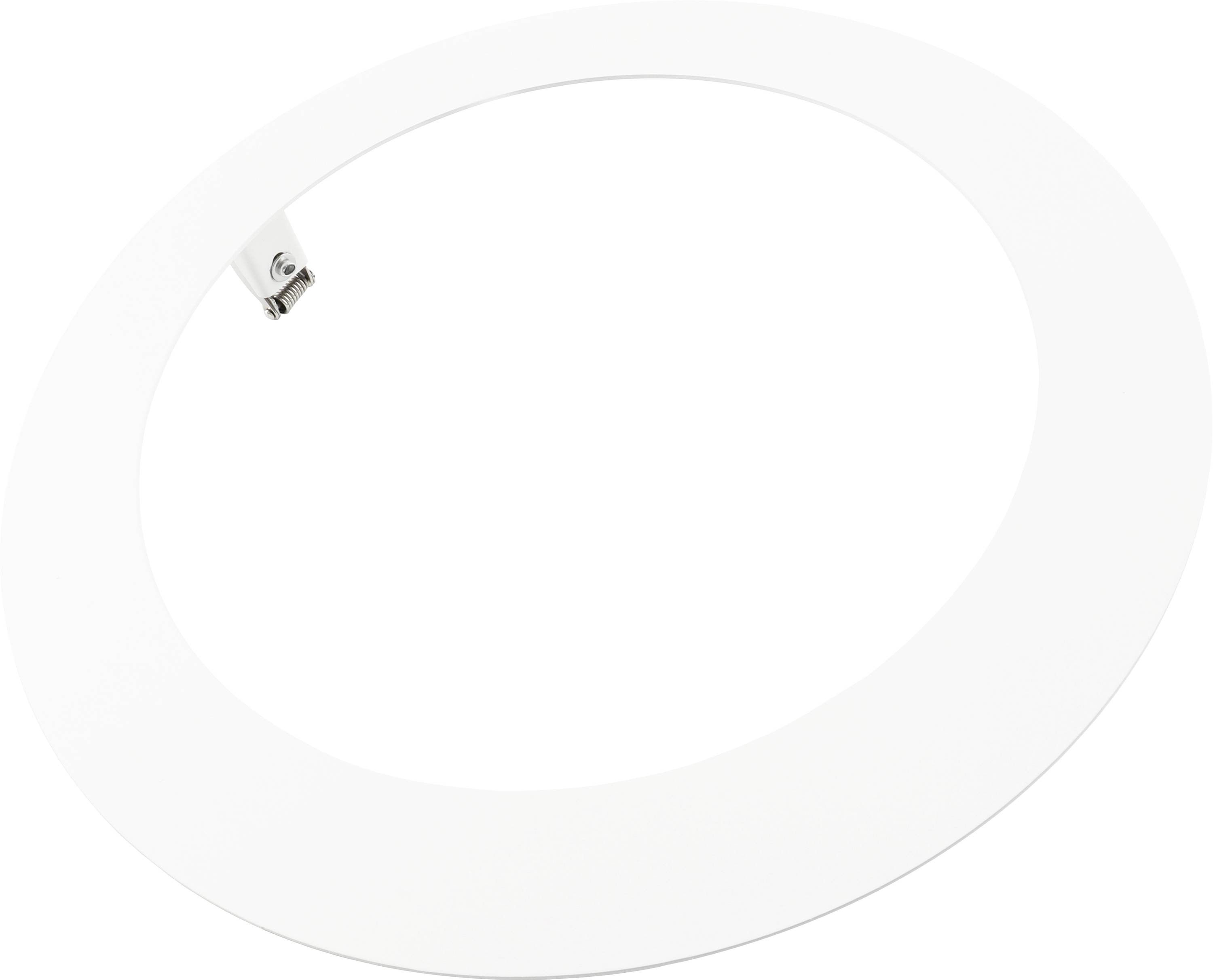 Wit ovaal plafondlamp met een kleine aan de zijkant gemonteerde aansluiting of sensor op de rand.