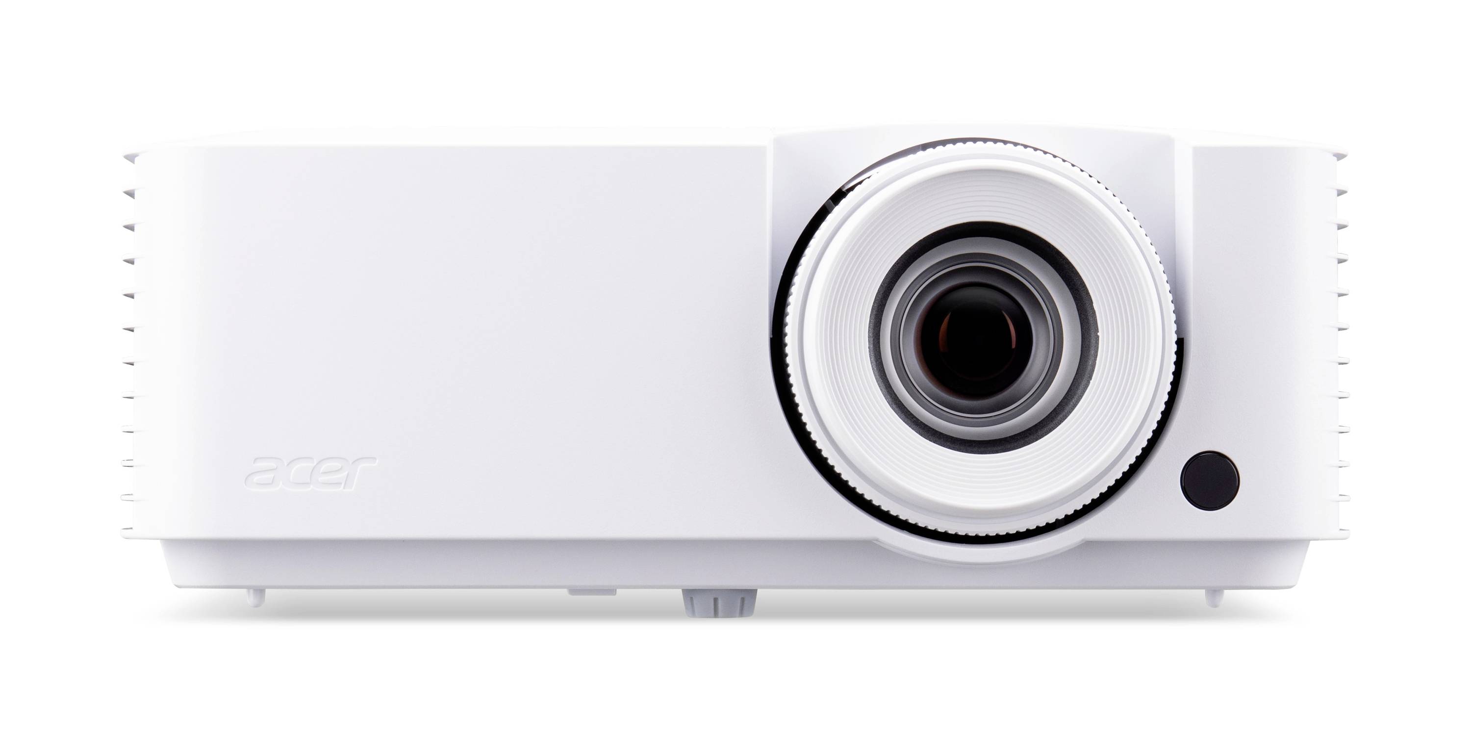 Witte Acer-projector met grote centrale lens op een effen achtergrond, vooraanzicht.