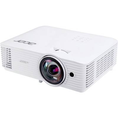 Witte Acer-projector weergegeven onder een hoek, met een grote frontlens en geventileerde zijkanten.