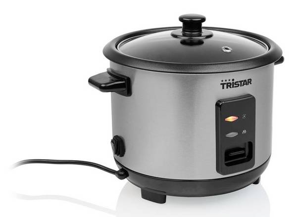 Tristar RK-6146 Rijstkoker Zwart, Zilver Anti-aanbaklaag, Controlelampje, Met maatbeker, Met glazen deksel, Oververhittingsbeveiliging, Draagbaar