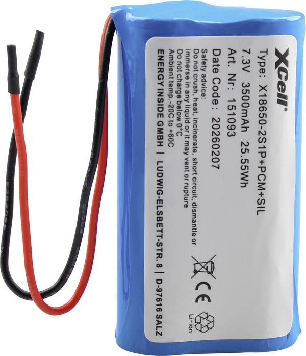 XCell  Speciale oplaadbare batterij Aantal cellen: 2 Batterijgrootte: 18650  Li-ion 7.4 V 3500