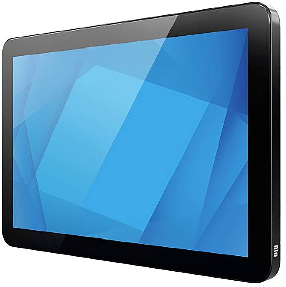 Black B10 tabletapparaat weergegeven onder een hoek met een blauwe abstracte schermweergave.