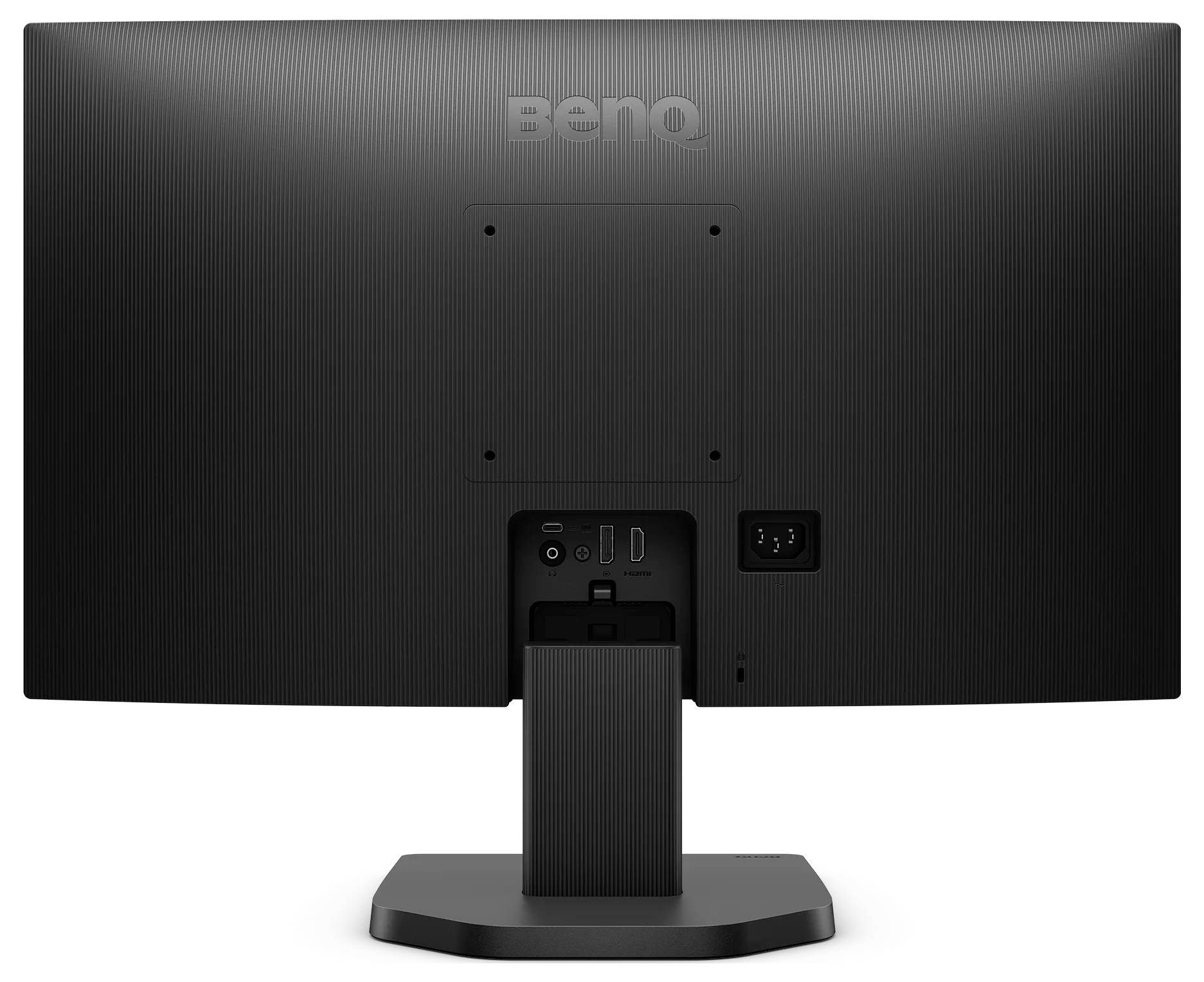 Achteraanzicht van een Dell alles-in-één desktopmonitor met ingebouwde poorten en ventilatieopeningen op een zwart standaard.