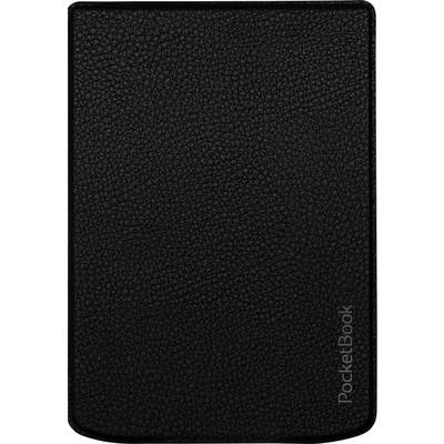 Zwart gestructureerde PocketBook e-reader weergegeven in gesloten toestand, met het PocketBook-logo langs de rechterkant.