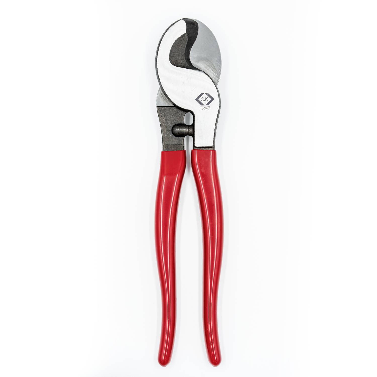 Rood-grijptangen met kabel snij functie getoond op een witte achtergrond.