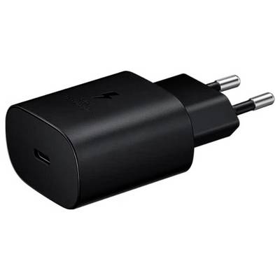 Zwarte USB-wandlader met een USB-C-poort en twee ronde Europese stekkerpennen.