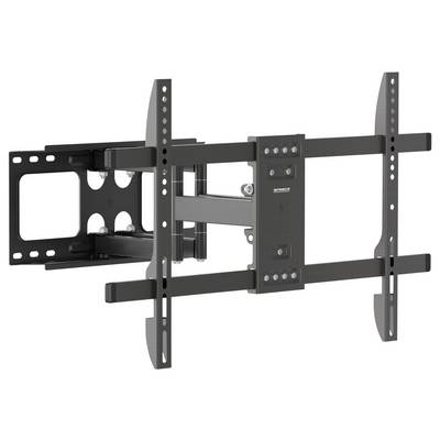Verstelbare TV-wandbeugel met uitschuifbare armen en verticale rails voor het bevestigen en positioneren van een flatscreen-tv.