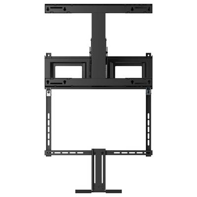 Zwart verstelbare aan het plafond gemonteerde TV-beugel met verticale steunarm en hangframe voor een flat-screen display.