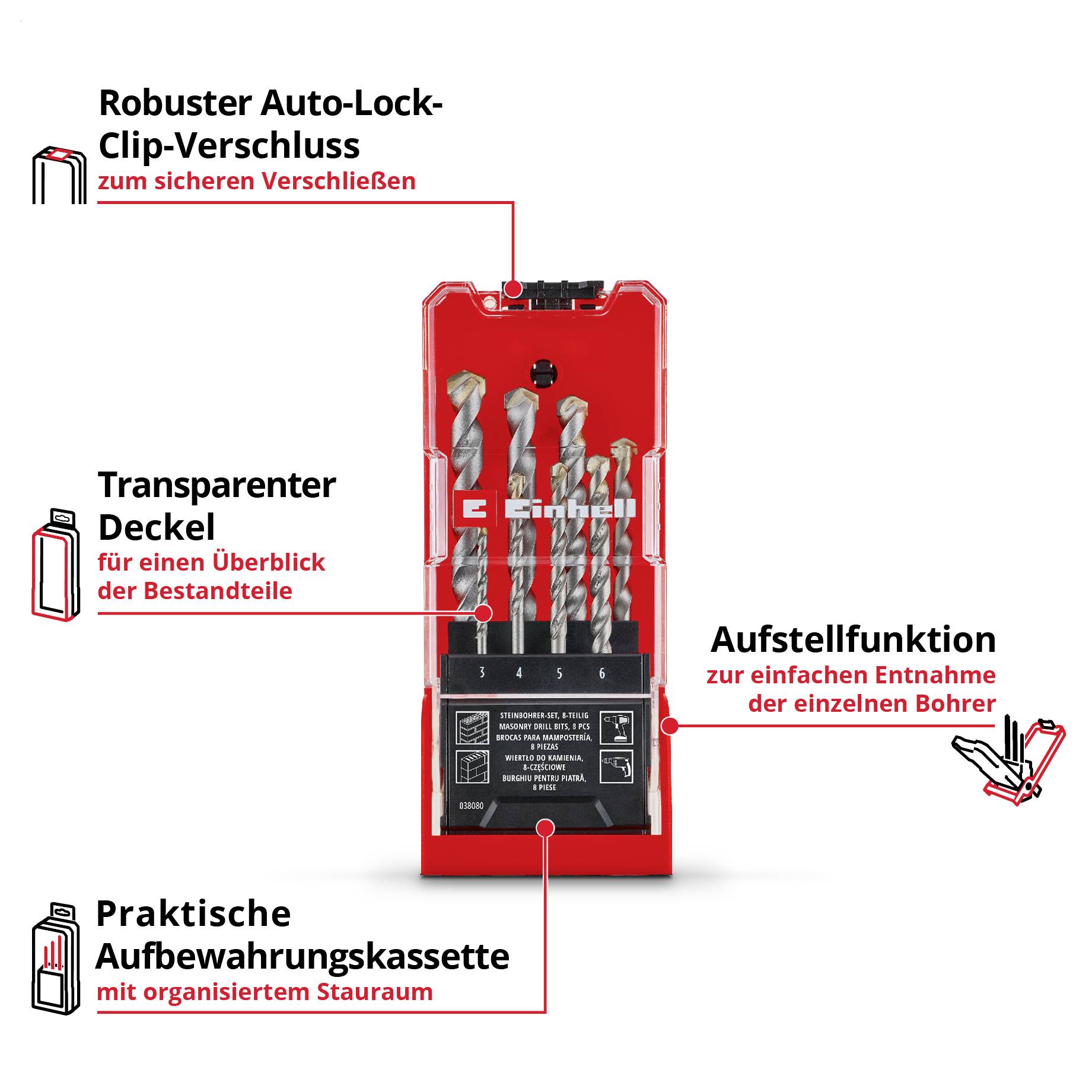 Einhell 38080 Koolstofstaal Steen-spiraalboorset 8-delig 3 mm, 4 mm, 5 mm, 6 mm, 7 mm, 8 mm, 9 mm, 10 mm 1 set(s)-2