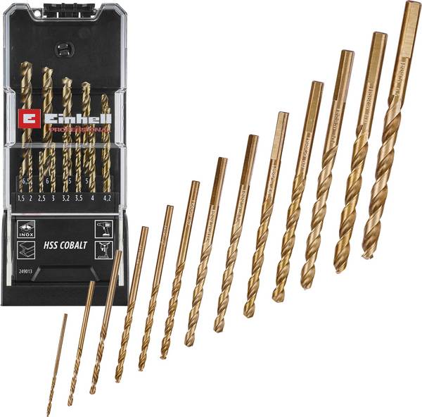 Einhell 249013 HSS-Co Metaal-spiraalboorset 1.5 mm, 2 mm, 2.5 mm, 3 mm, 3.2 mm, 3.5 mm, 4 mm, 4.5 mm, 4.8 mm, 5 mm, 5.5 mm, 6 mm, 6.5 mm 1 set(s)