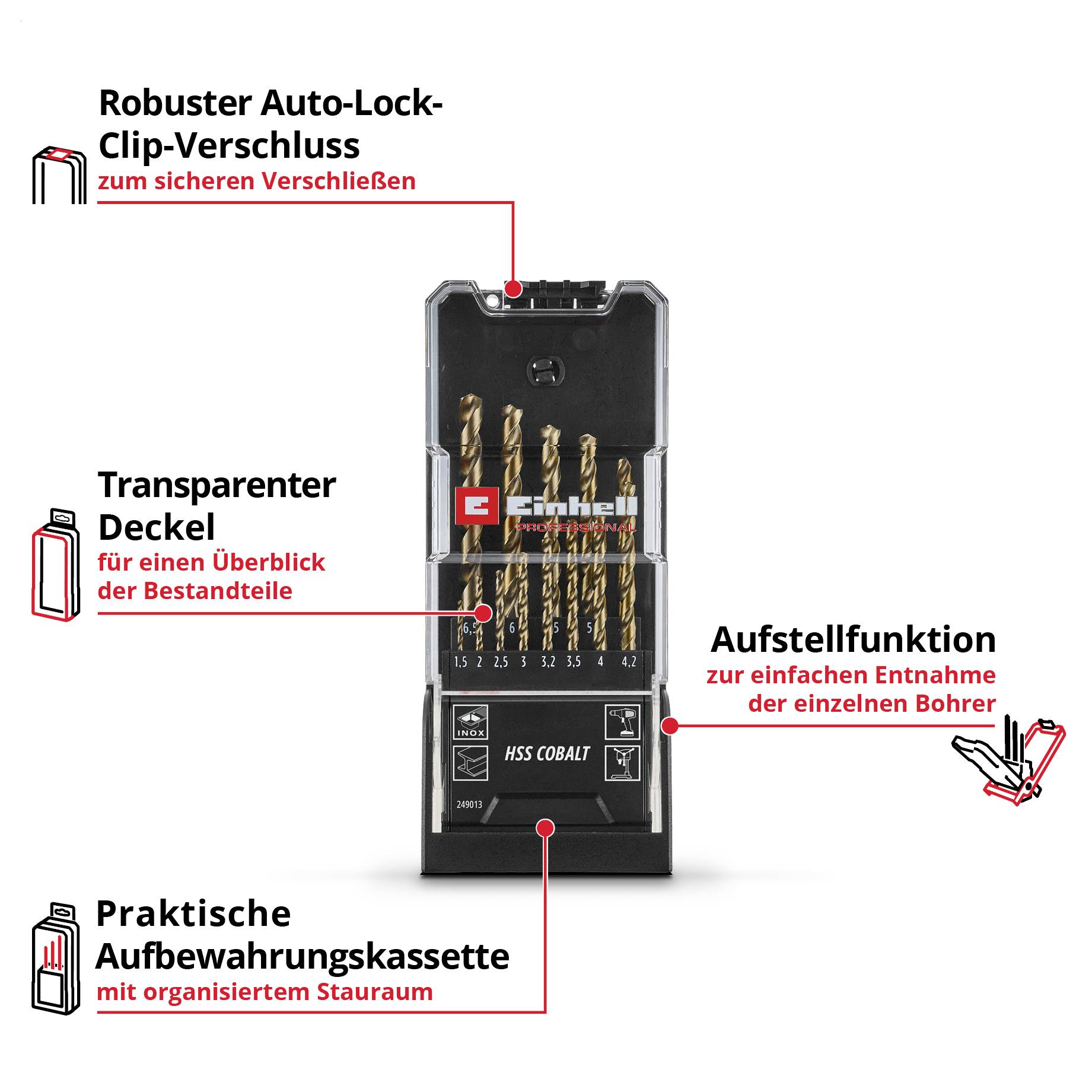 Einhell 249013 HSS-Co Metaal-spiraalboorset 1.5 mm, 2 mm, 2.5 mm, 3 mm, 3.2 mm, 3.5 mm, 4 mm, 4.5 mm, 4.8 mm, 5 mm, 5.5 -2