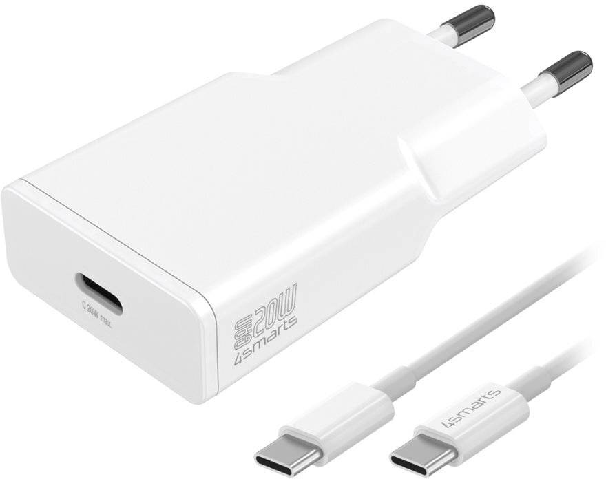 Witte USB-C wandlader met Europese stekker en twee USB-C-kabels