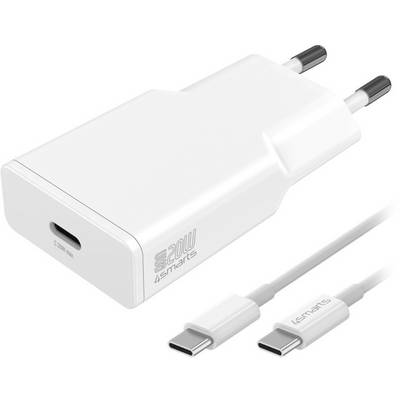 Witte USB-C wandlader met Europese stekker en twee USB-C-kabels