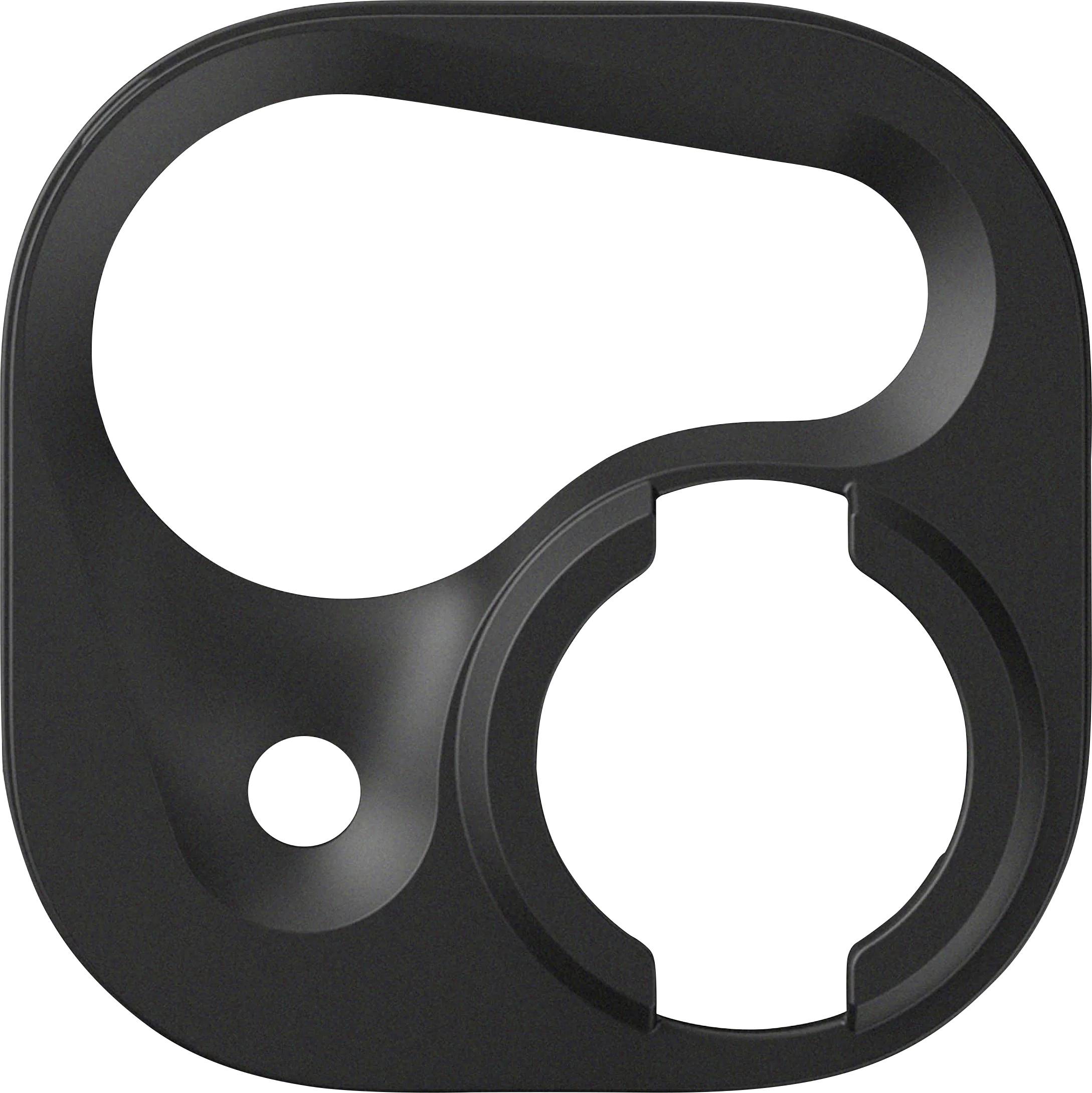 Zwart plastic frontpaneel of afdichting met een grote onregelmatige opening en een cirkelvormige uitsnede, getoond op een effen witte achtergrond.