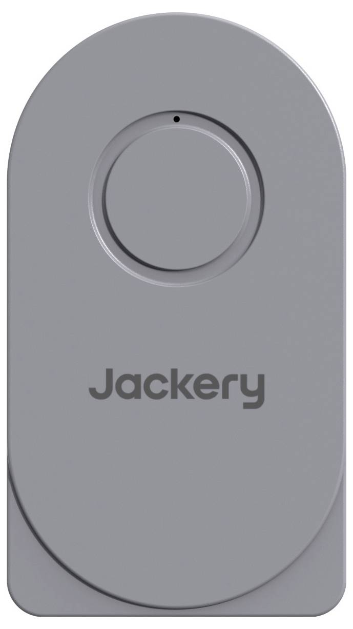Grijs Jackery draagbare stromaggregaat met een ronde bovenknop en het Jackery-logo op de voorkant.