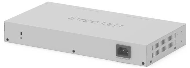 Zilveren inbouw-CyberLab voedingseenheid getoond in perspectief, met achterste AC-ingang, voorste indicator en ventilatiesleuven.