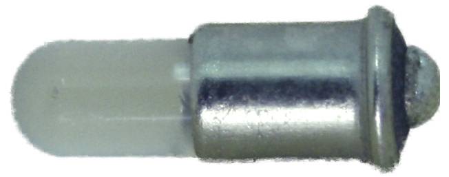 Kleine metalen drukknoppelatuur met een matglazen tip en cilindervormige zilveren basis op een witte achtergrond