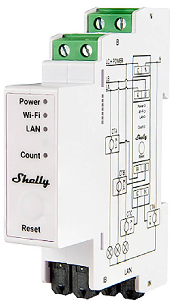Shelly Pro 3EM 120A v2 Elektriciteitsmeter  WiFi, Bluetooth Shelly