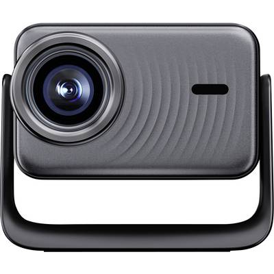 Vooraanzicht van een zwarte webcam of camera met een groot objectief en gecentreerd indicatielampje.