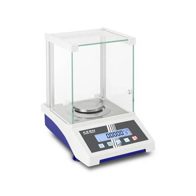 Analytische weegschaal met glazen windscherm en digitale display met aanduiding 0,0000 g