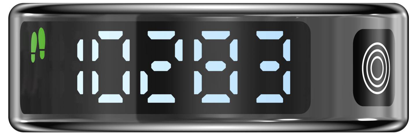 Digitale timerweergave toont 02:33 in grote blauwe cijfers, met een klein groen pictogram aan de linkerkant en een ronde knop aan de rechterkant.