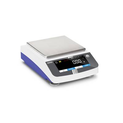 Digitale laboratoriumweegschaal met roestvrijstalen platform en schuin geplaatst display met weergave van 0.00