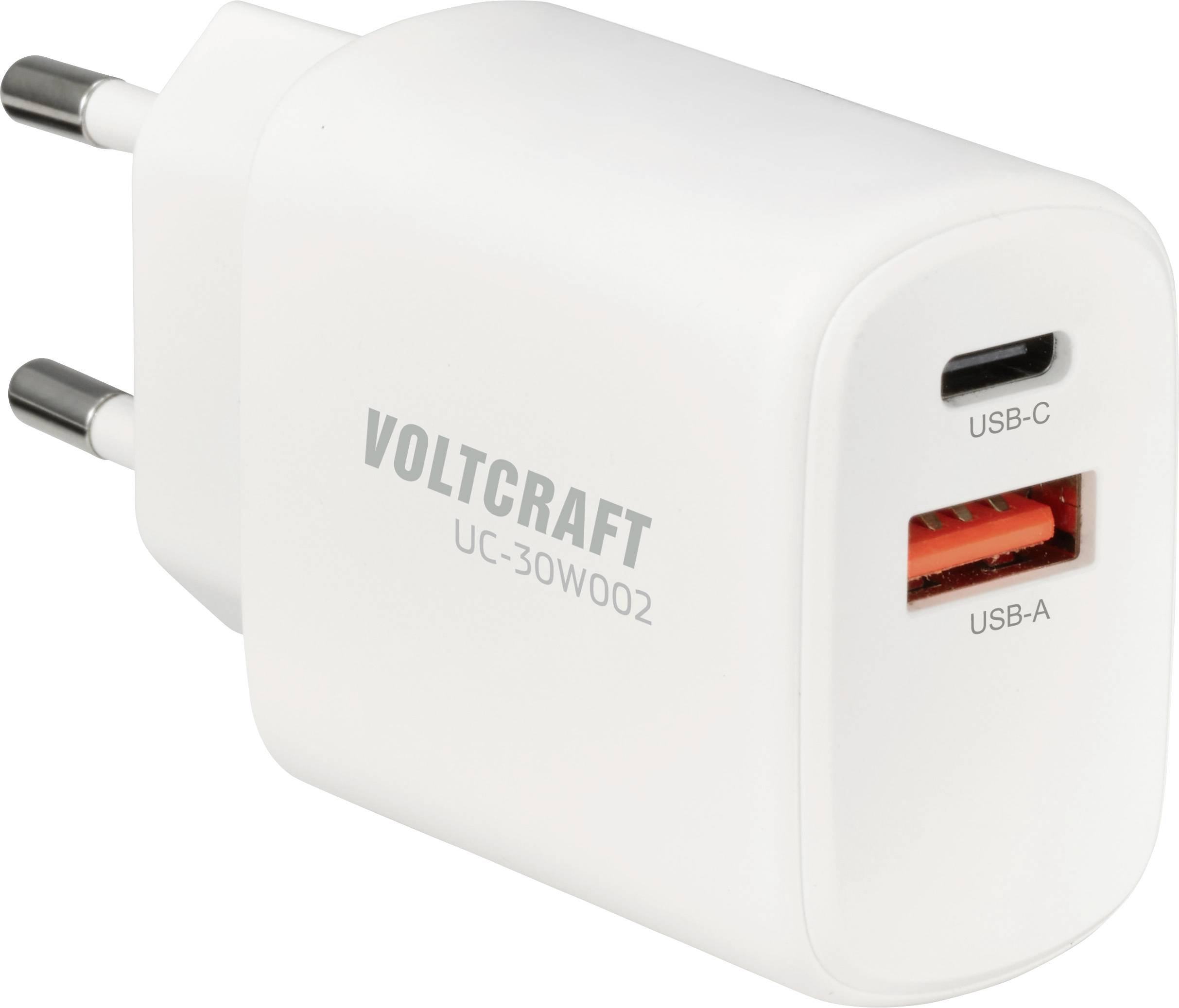 VOLTCRAFT UC-30W002 USB-oplader 30 W 1x USB-A, 1x USB-C Fast Charge, USB PD 3.0 Wit Binnen GaN