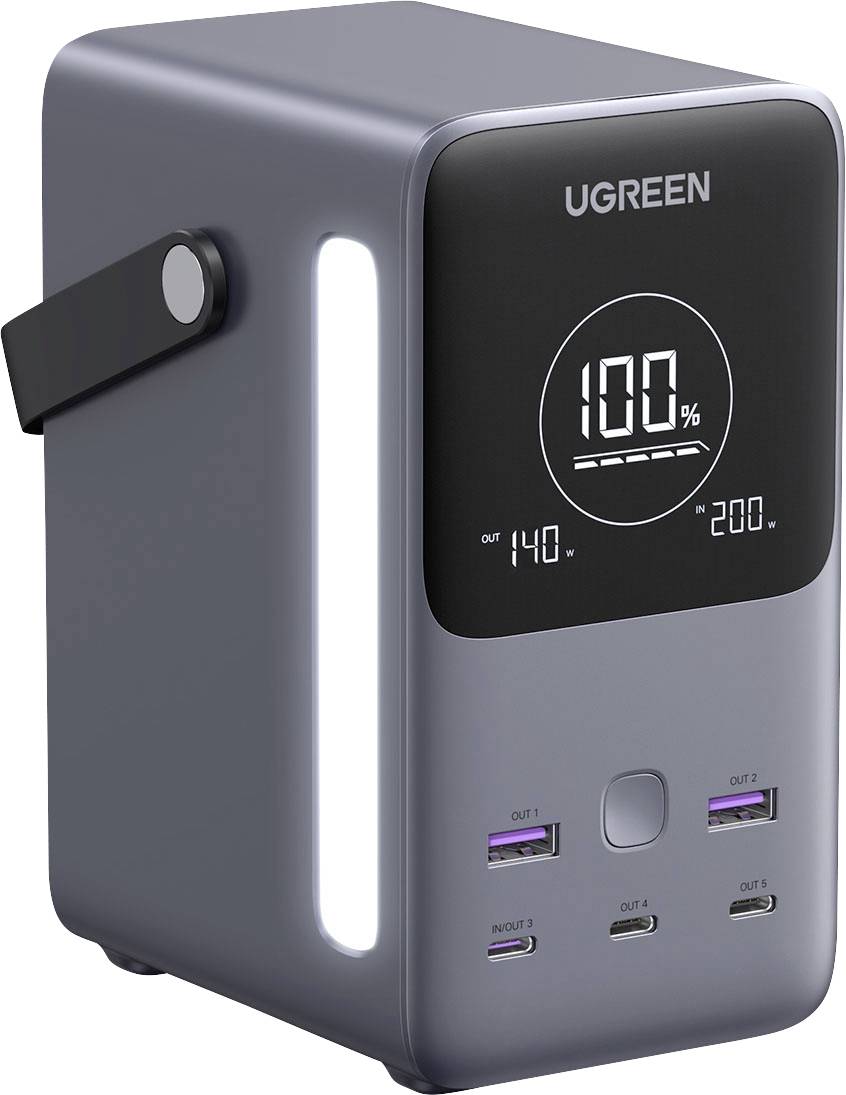 UGREEN Powerbank 48000 mAh USB PD 3.0 LiFePO4 Silver LED-zaklamp, Statusweergave