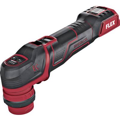 Draadloos FLEX borstelloos EC-motorgereedschap met schuine kop en bedieningsknoppen, afgebeeld op een witte achtergrond.