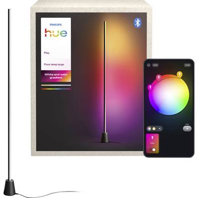 Philips Hue Play vloerlamp display met Bluetooth-app met een kleurenwiel en witte-naar-kleur gradatie verlichtingsbesturingselementen.