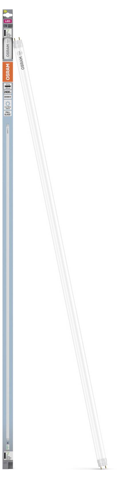 Lange witte lichtstrip of LED-buis met metalen eindkappen, verticaal weergegeven op een effen achtergrond.