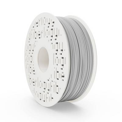 Een witte spoel grijze 3D-printerfilament, getoond tegen een eenvoudige achtergrond.