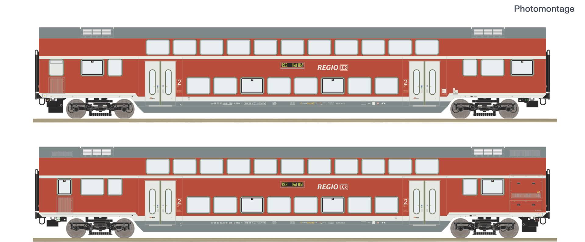 Roco 6200249 H0 2-delig Set: Dubbeldekswagen (DC) Set rijtuigen met twee dubbeldekswagons 2. Klasse, geslacht DBpza, de Deutsche Bahn