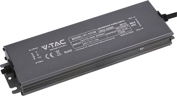 V-TAC VT-13150 LED-transformator  Constante spanning 150 W 12.5 A 12 V/DC Niet dimbaar 1 stuk(s)