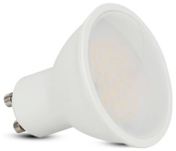 Witte LED-spotlightlamp met twee metalen pinnen, weergegeven op een effen witte achtergrond.