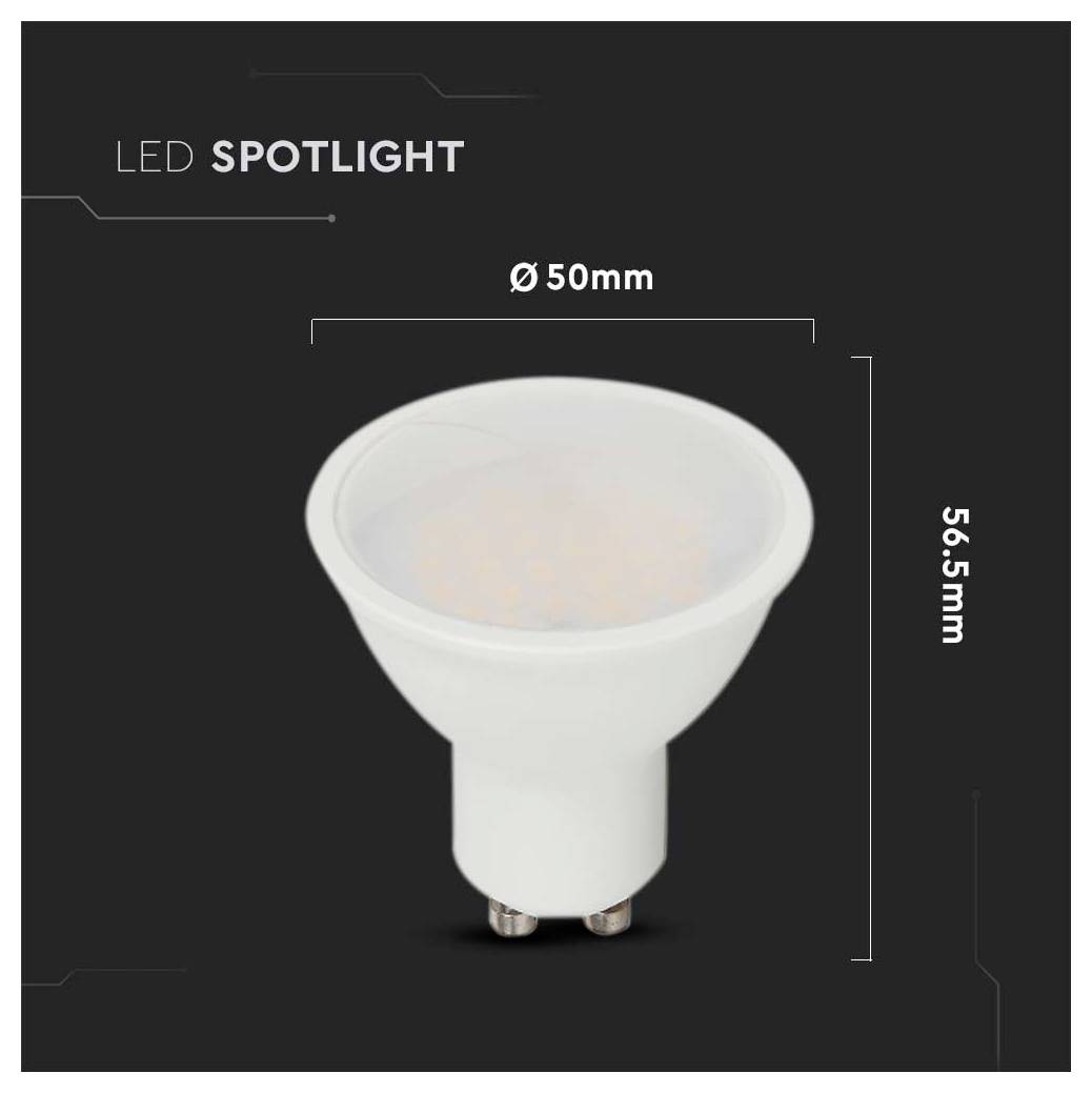 Productafbeelding van een LED-spotlichtlamp, gelabeld met Ø50mm en 56,5mm, weergegeven op een donkere achtergrond.