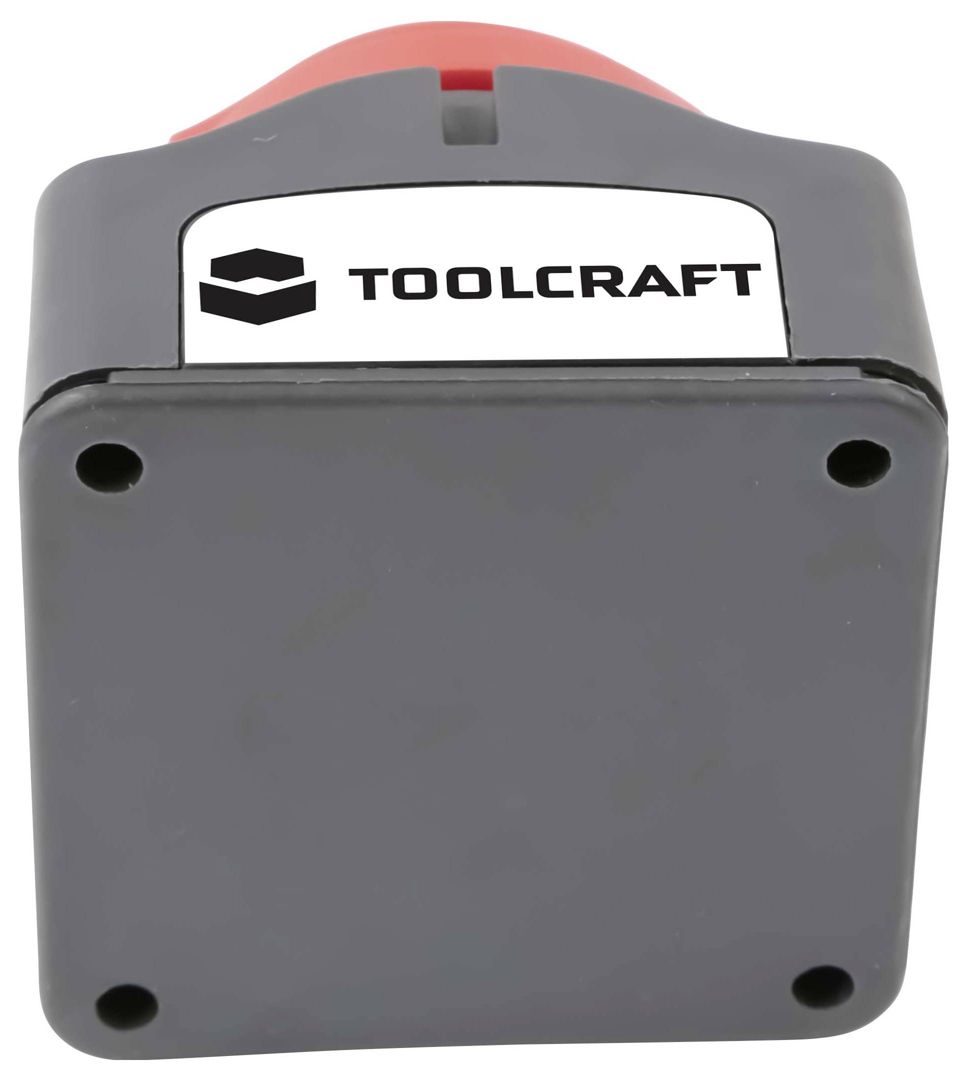 Toolcraft-merkachtig grijze kunststof apparaatbehuizing met een rode bovenkant, weergegeven van voren op een witte achtergrond.