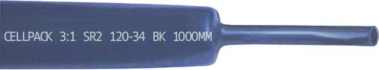 Blauwe geïsoleerde elektrische connector met het label 'CELLPACK 3:1 SR2 120-34 BK 1000MM' met een lange krimpkous die naar rechts uitsteekt.