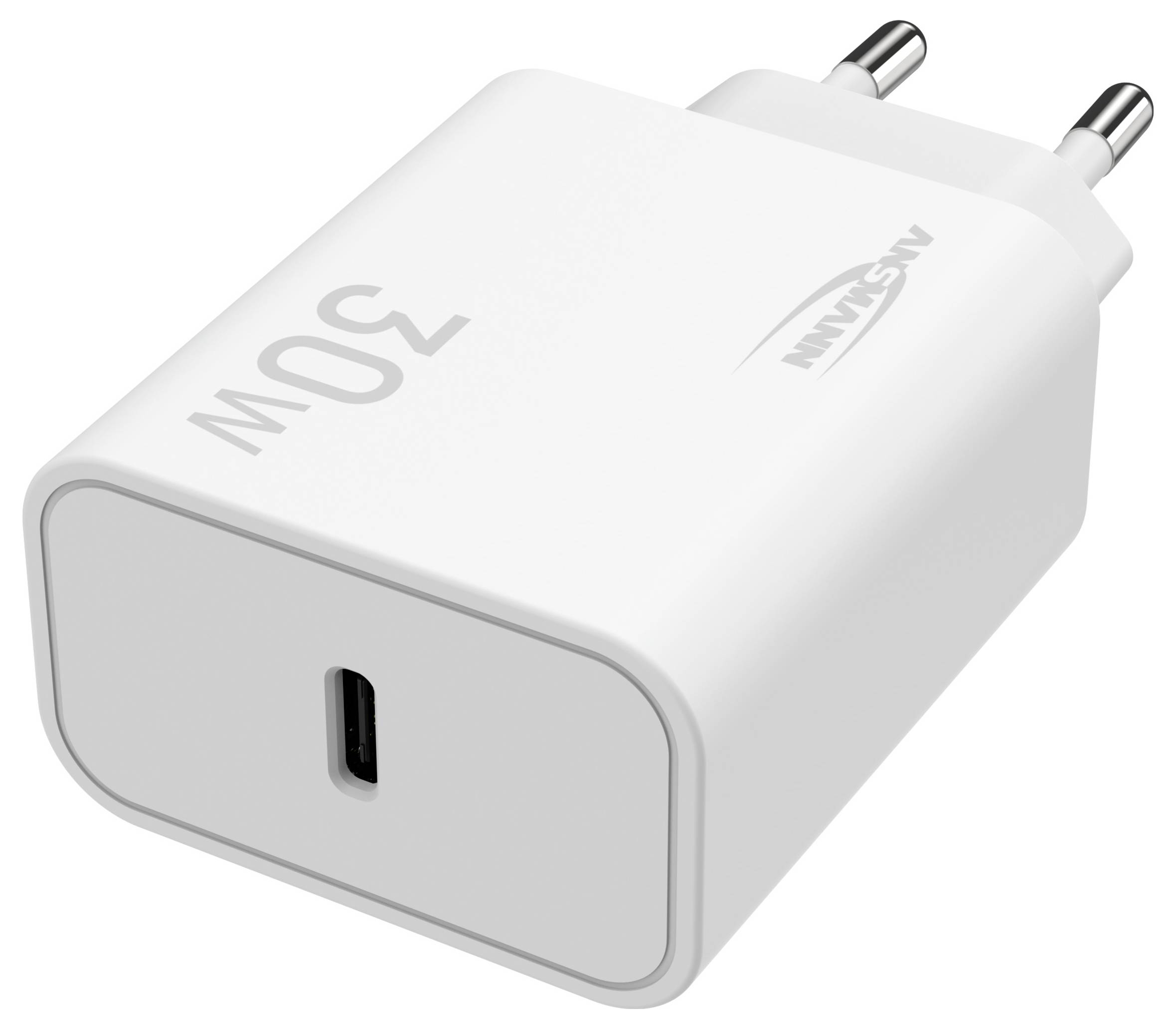 Witte 30W USB-C wandlader met twee ronde Europese stekkerpennen en USB-C-poort aan de voorkant