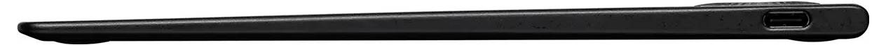 Zwarte stylus pen met een afgeronde dop, horizontaal weergegeven op een lichte achtergrond.