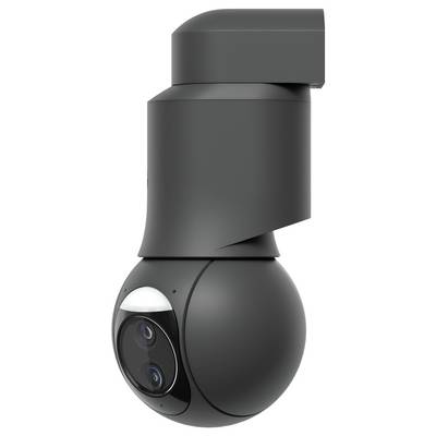 Zwarte koepelcamera voor beveiliging met rechthoekige bovenkap, getoond tegen een witte achtergrond.