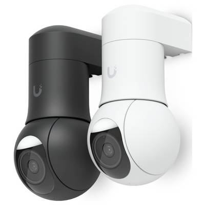Twee compacte indoor beveiligingscamera's, één zwart en één wit, met draaibare koepellenzen naast elkaar gemonteerd.