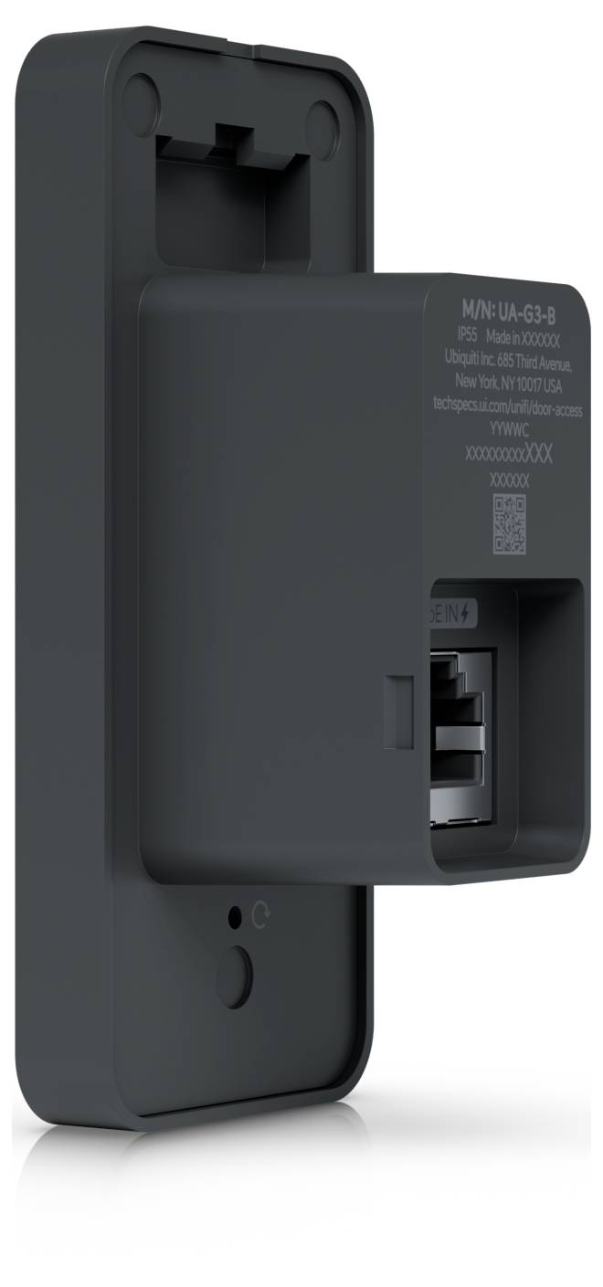 Zwart aan de muur gemonteerd apparaat met een voorzijde gleuf en ventilatieopening, weergegeven in een productstijlfoto van dichtbij op een witte achtergrond.