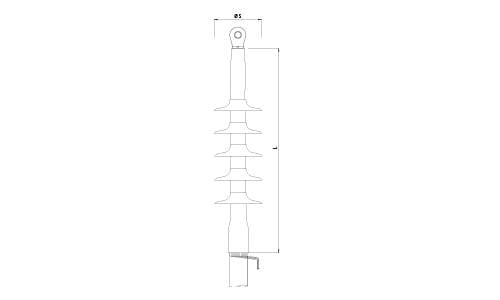 Technische lijntekening van een verticaal georiënteerde isolator of ophangingshardwarecomponent met meerdere gestapelde schijven en dimensiepijlen gelabeld met 85 aan de bovenkant en 61 aan de zijkant.