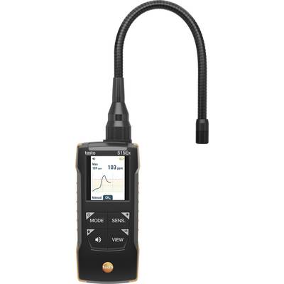 Draagbare testo 515ex gasmeter met flexibele slang sonde, met een scherm dat 103 ppm weergeeft.