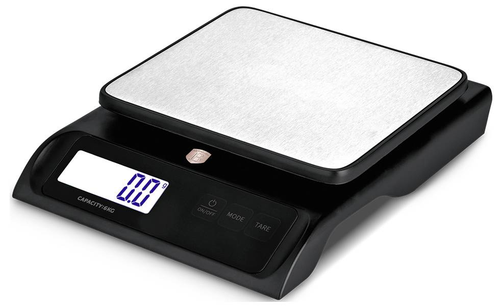 Digitale keukenweegschaal met roestvrijstalen platform en LCD-display met aanduiding 0,0.