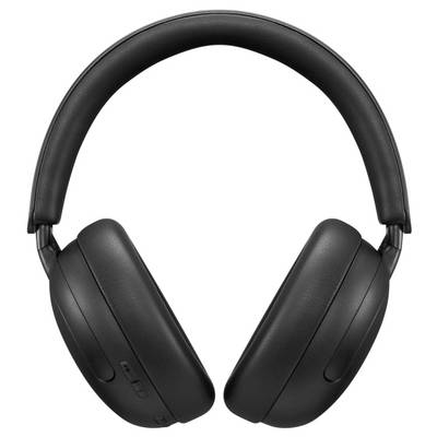 Zwarte over-ear draadloze koptelefoon op een witte achtergrond, weergegeven in vooraanzicht.